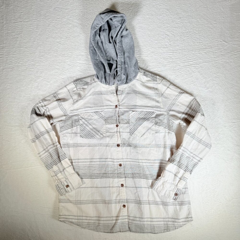 Women’s Natural Reflections Medium Gray Hooded Flannel Button Down Long Sleeve